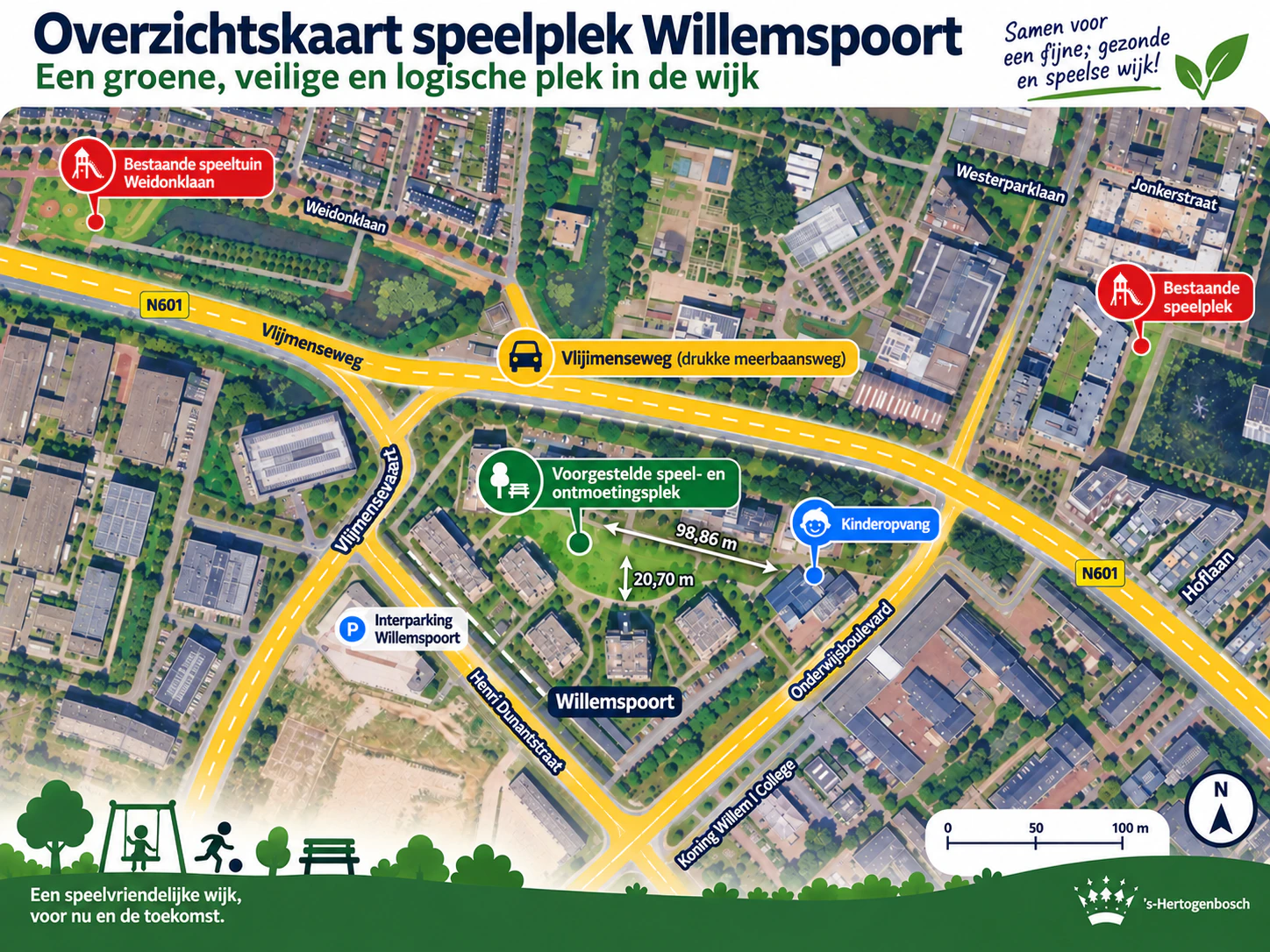 Overzichtskaart met Willemspoort en de omliggende grote wegen